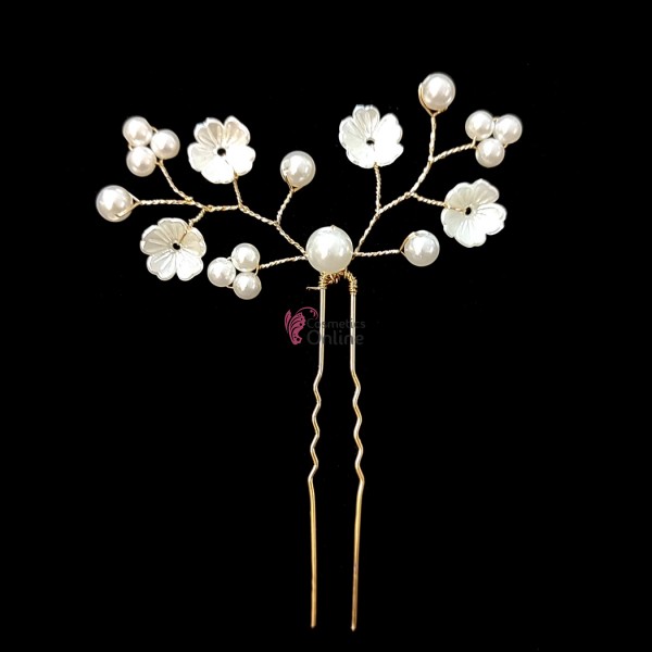 Ac metalic pentru par ACM004UU Auriu cu perle sidefate